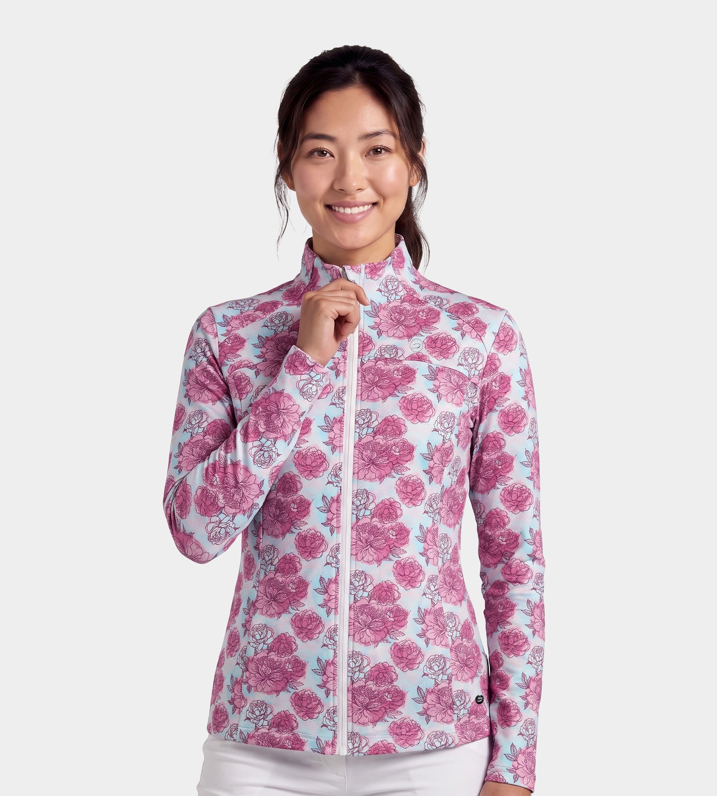 LADIES-BIRDIE-JACKET-ROSES-TEAL-FRONT
