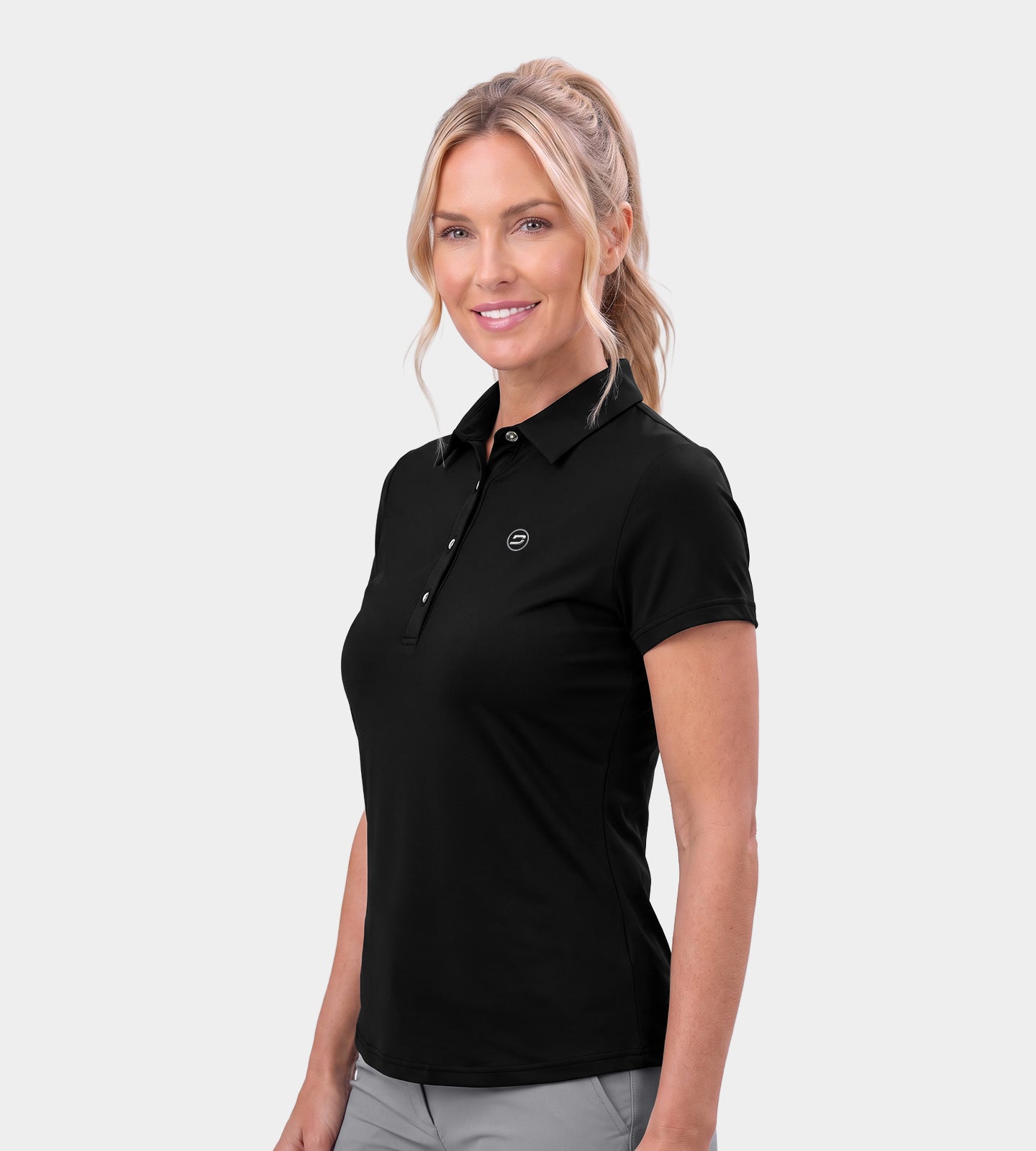 LADIES-ELITE-POLO-BLACK-FRONT