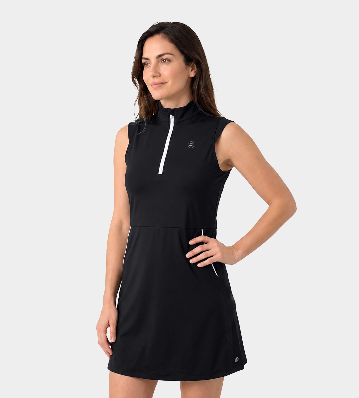 LADIES-LUXE-CAP-DRESS-BLACK-FRONT