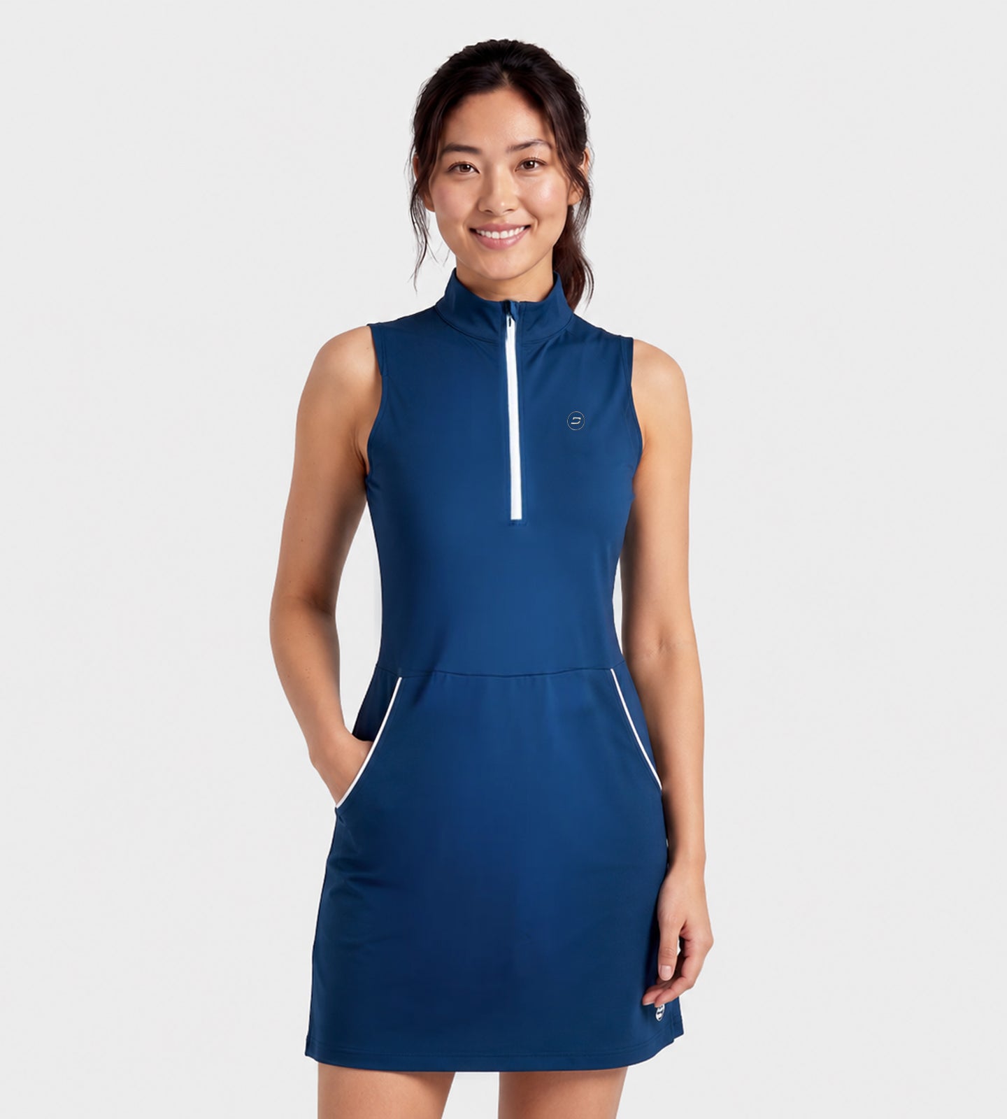 LADIES-LUXE-CAP-DRESS-NAVY-FRONT