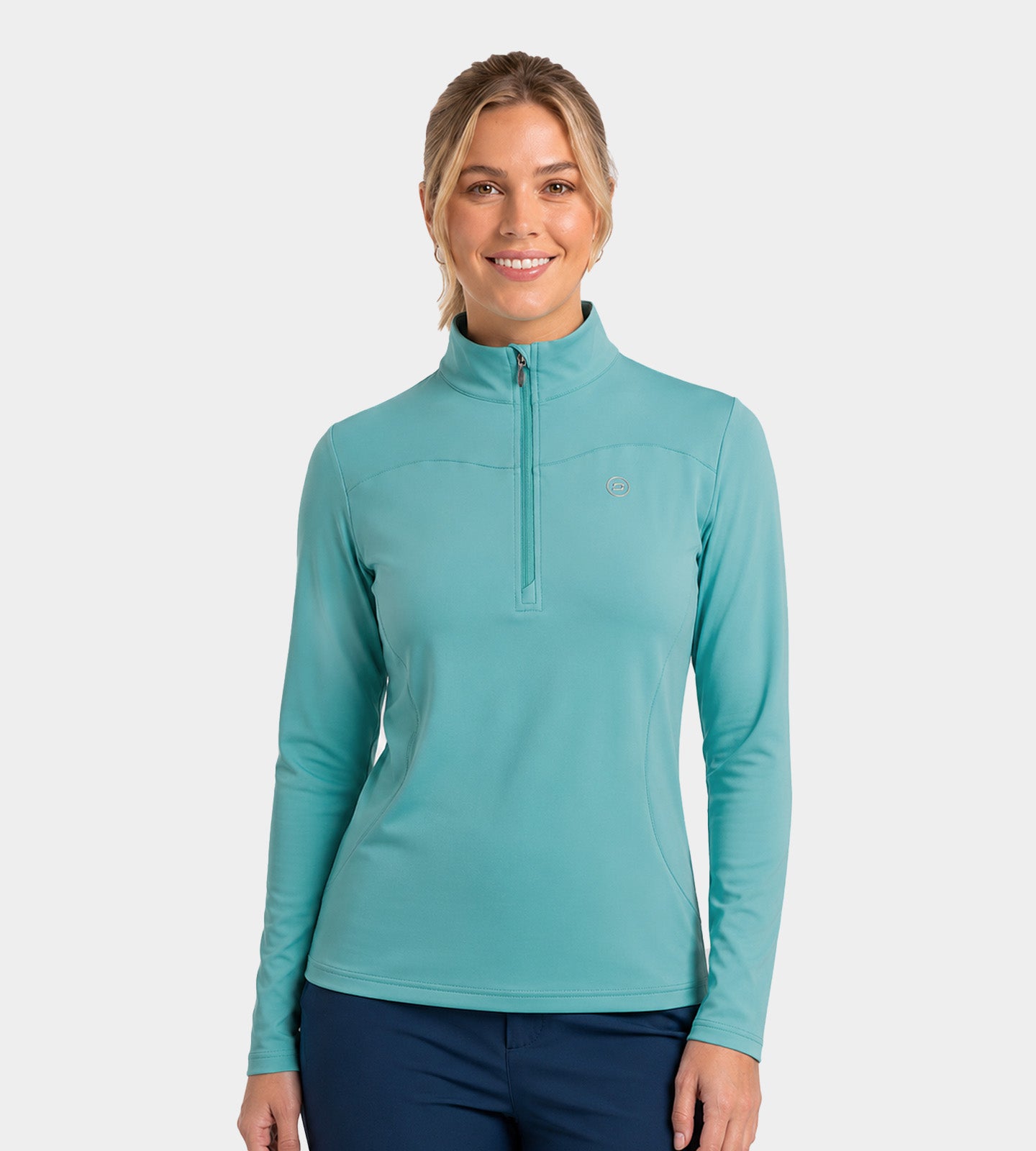 LADIESHEARTMIDLAYER-TEAL-FRONT